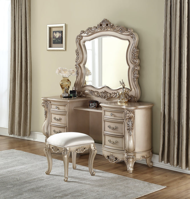 Gorsedd Fabric & Antique White Vanity Stool Vanity Furniture City Furniture City (CA)l