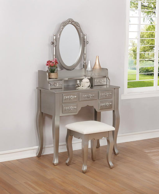 Diva Silver Large Vanity Table + Mirror with Storage and Bluetooth By  Furniture City - Furniture City