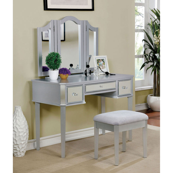 CLARISSE Silver Vanity w/ Stool Vanity Furniture City Furniture City (CA)l