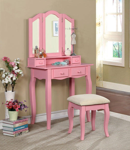Janelle Pink Vanity w/ Stool Vanity Furniture City Furniture City (CA)l