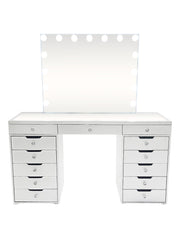 Diva Silver Large Vanity Table + Mirror with Storage and Bluetooth By Furniture City  Diva By Furniture City Furniture City (CA)l