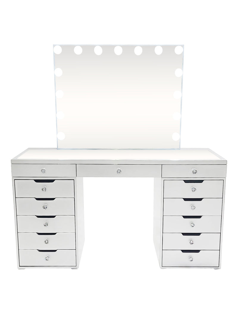Diva Silver Large Vanity Table + Mirror with Storage and Bluetooth By Furniture City  Diva By Furniture City Furniture City (CA)l
