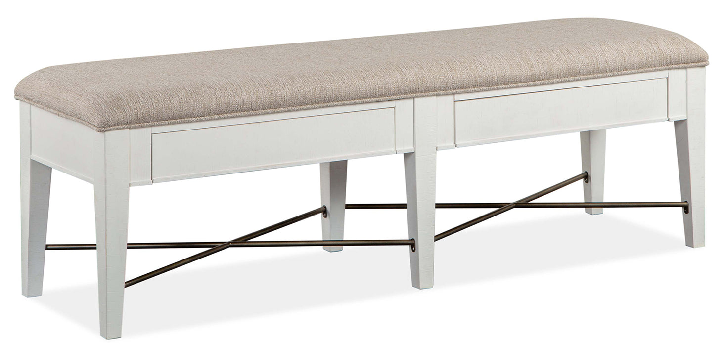 Magnussen Furniture Heron Cove Bench with Upholstered Seat in Chalk White Bench Furniture City Furniture City (CA)l