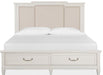 Magnussen Furniture Willowbrook King Storage Bed with Upholstered Headboard in Egg Shell White Bed Furniture City Furniture City (CA)l