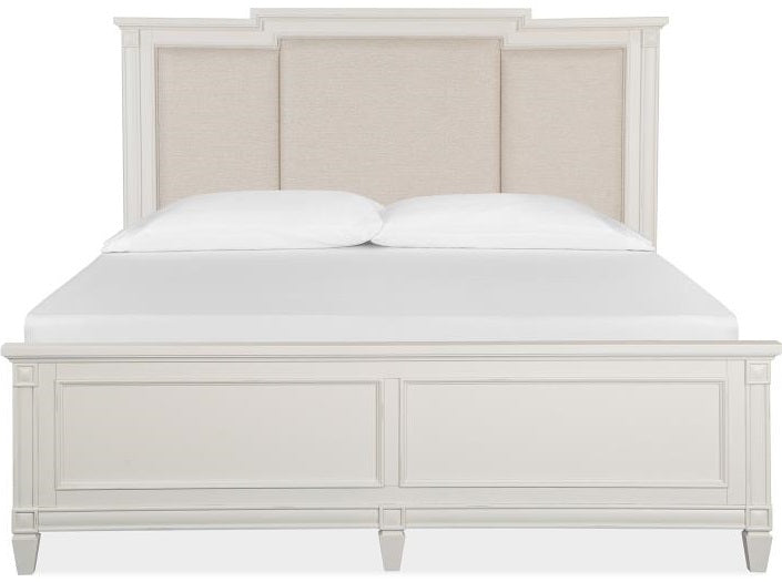 Magnussen Furniture Willowbrook King Panel Bed with Upholstered Headboard in Egg Shell White Bed Furniture City Furniture City (CA)l