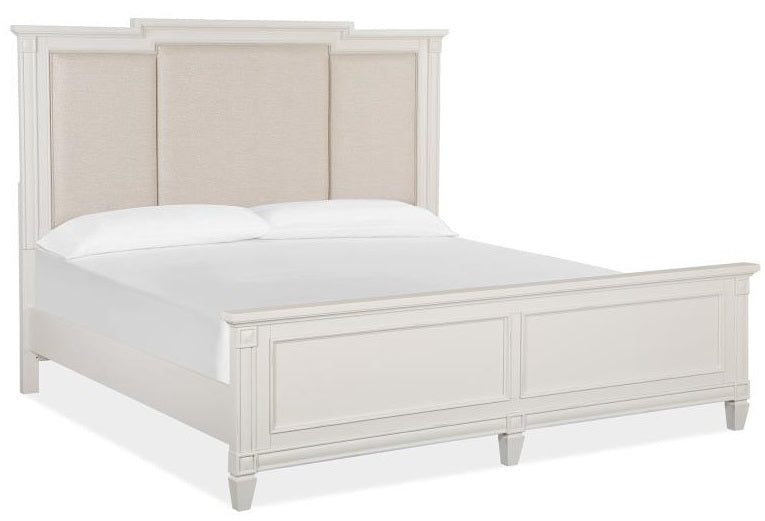 Magnussen Furniture Willowbrook Cal King Panel Bed with Upholstered Headboard in Egg Shell White Bed Furniture City Furniture City (CA)l