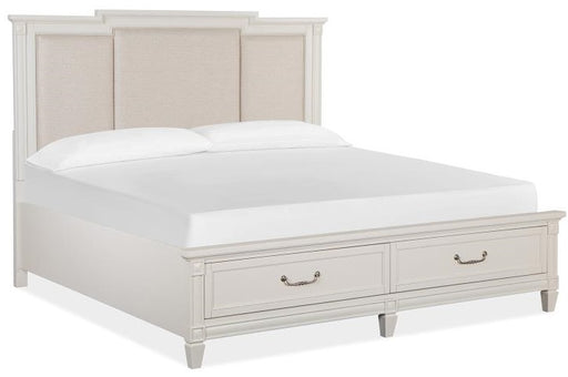 Magnussen Furniture Willowbrook Cal King Storage Bed with Upholstered Headboard in Egg Shell White Bed Furniture City Furniture City (CA)l